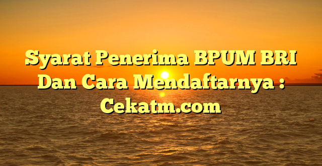 Syarat Penerima BPUM BRI Dan Cara Mendaftarnya : Cekatm.com